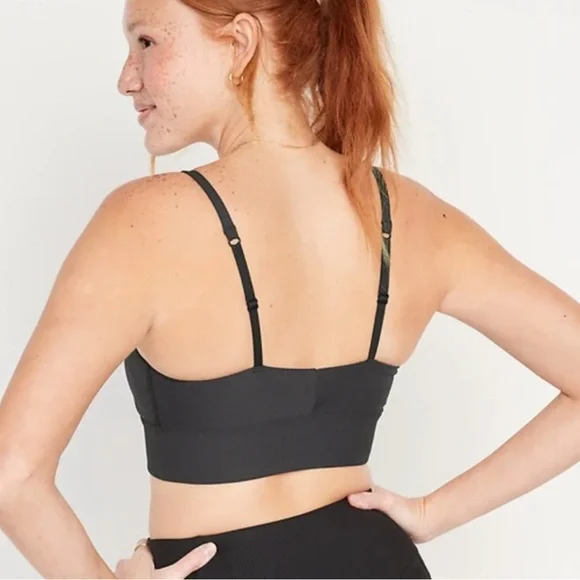 Old Navy Black Ribbed Powersoft Sports Bra L – Padded Activewear Top Bra - Picture 3 of 5